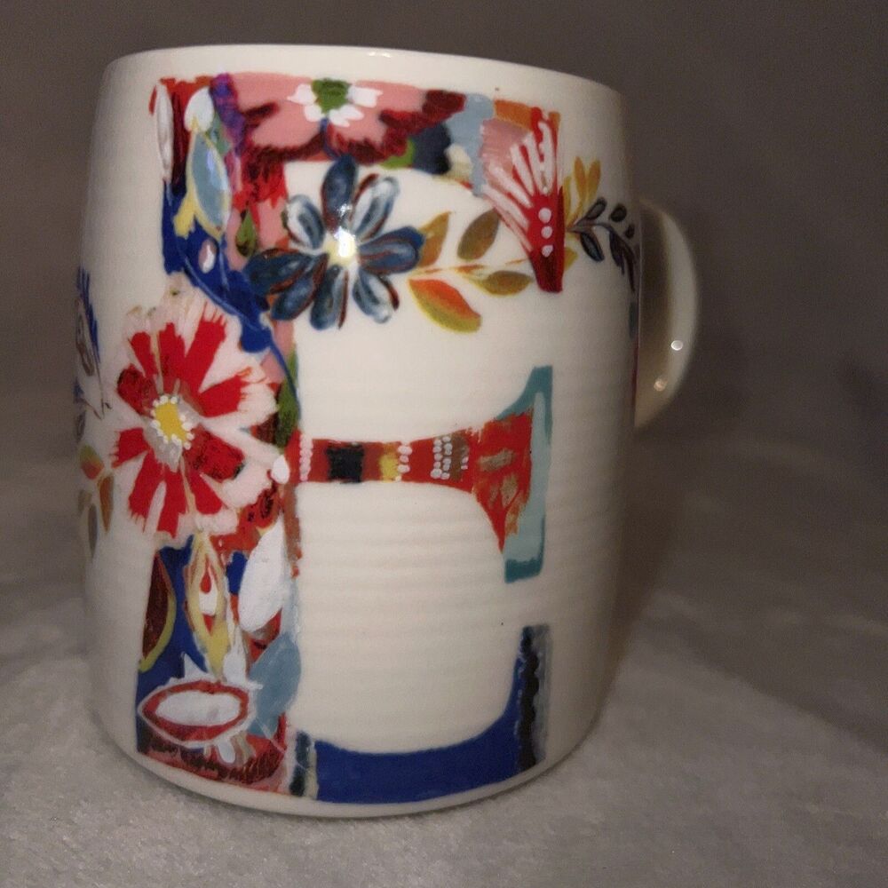 E Monogram Starla Halfmann Mug ANTHROPOLOGIE Petal Palette Coffee Tea Floral